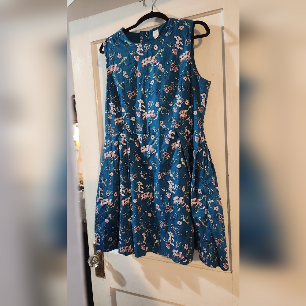 Gap Teal Blue Floral Dress with Pockets, Size 14